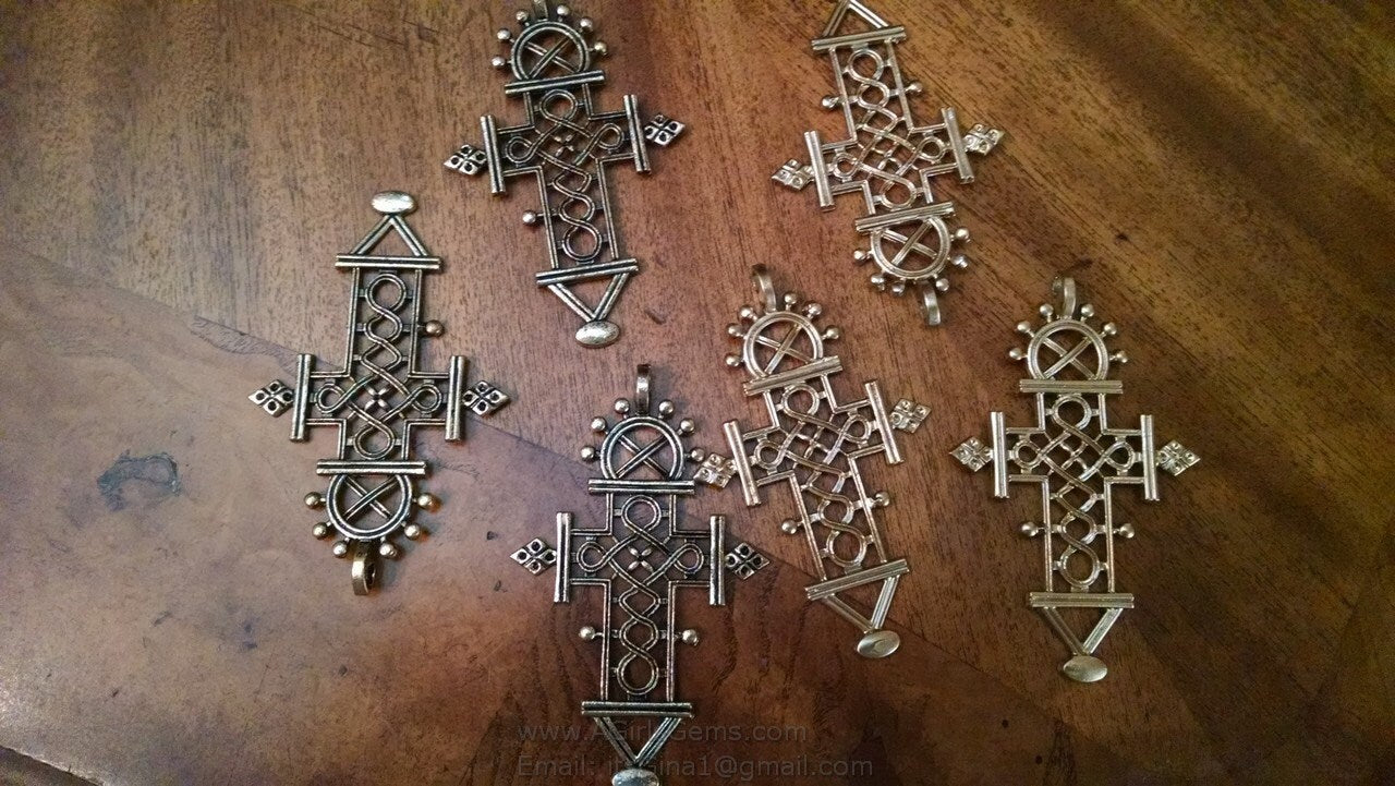Ethiopian Coptic Cross Pendant, 18 K Gold Antique Gold African Cross Charm #2402, Religious Jewelry