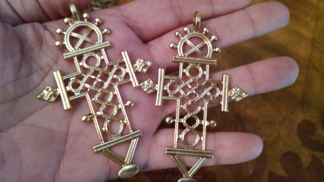 Ethiopian Coptic Cross Pendant, 18 K Gold Antique Gold African Cross Charm #2402, Religious Jewelry