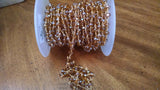 Champagne Crystal Beaded Rosary Chain, 6 mm Gold Wire Wrapped Chains CH #359, By the Foot
