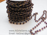 Gold Amethyst Rosary Chain, 6 mm Beaded Chains CH #307, Gold Wire Wrapped Rosary Chain, By The Foot