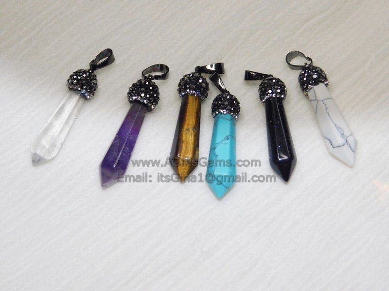 Zircon Cap Natural Amethyst Quartz Blue Sandstone Tiger Eye Turquoise Gemstone Point Horn Gemstone Bracelet Making Charm Jewelry Making