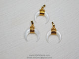 Small Double Horn Pendant, White Mini Natural Shell Crescent Moon Charms, 20 mm Gold Wire Horn Boho Pendant DIY Jewelry B36