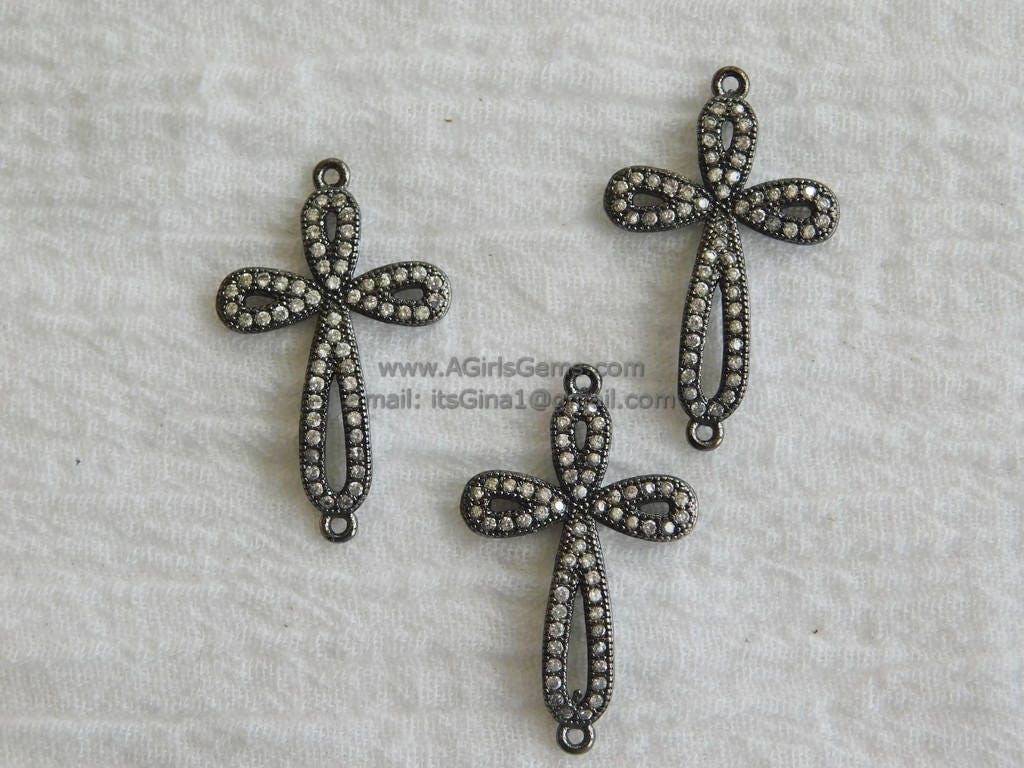 CZ Micro Pave Cross Connector, Black Cross Bracelet Charms #75, Celtic Cross in Black Cubic Zirconia Links Jewelry Making DIY Supplies