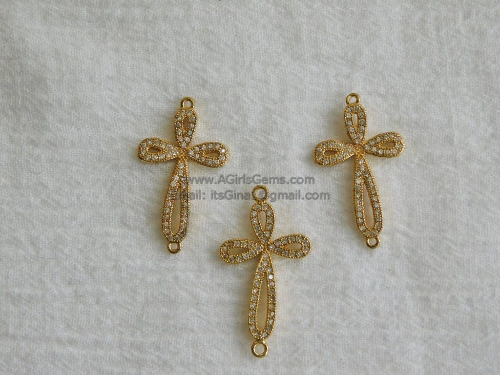 CZ Gold Cubic Zirconia Cross Connector, Silver Sideways Link Cross #75, Black Cross Connectors