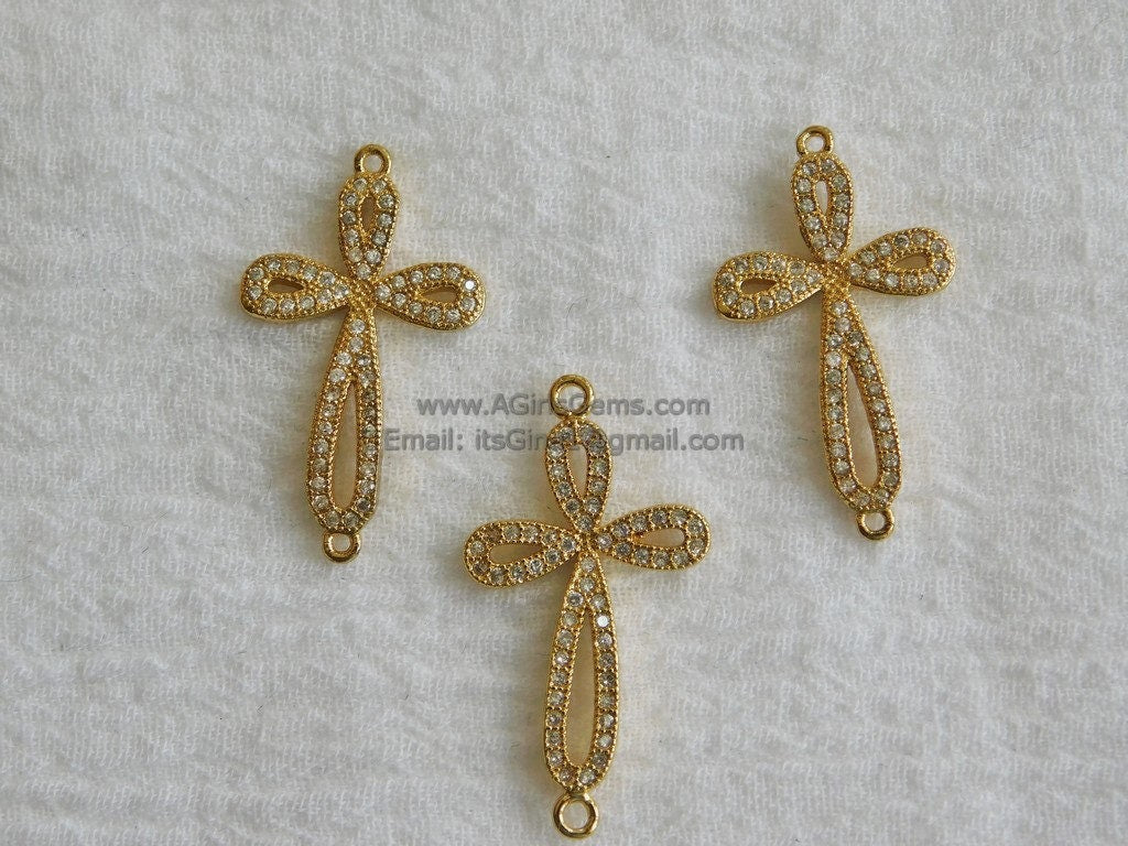 CZ Gold Cubic Zirconia Cross Connector, Silver Sideways Link Cross #75, Black Cross Connectors