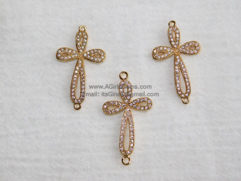 CZ Gold Cubic Zirconia Cross Connector, Silver Sideways Link Cross #75, Black Cross Connectors