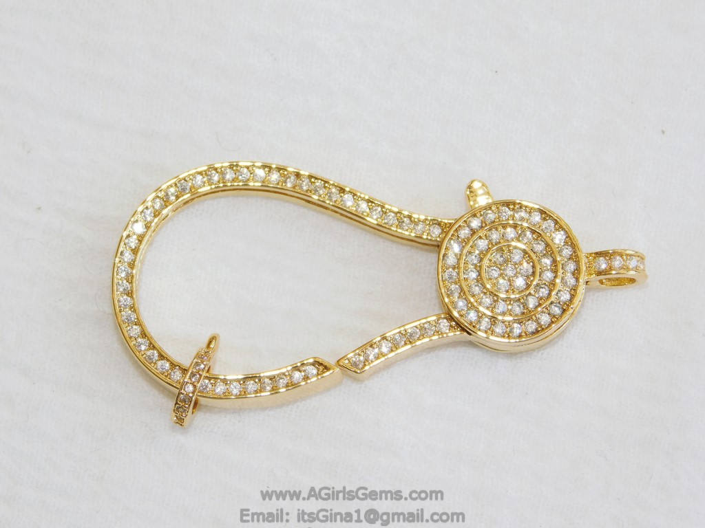 Large Lobster Clasp Micro Pave CZ Gold Double Sided Claw Connector 50 mm Cubic Zirconia for DIY Beaded/Leather/Boho Statement Necklace
