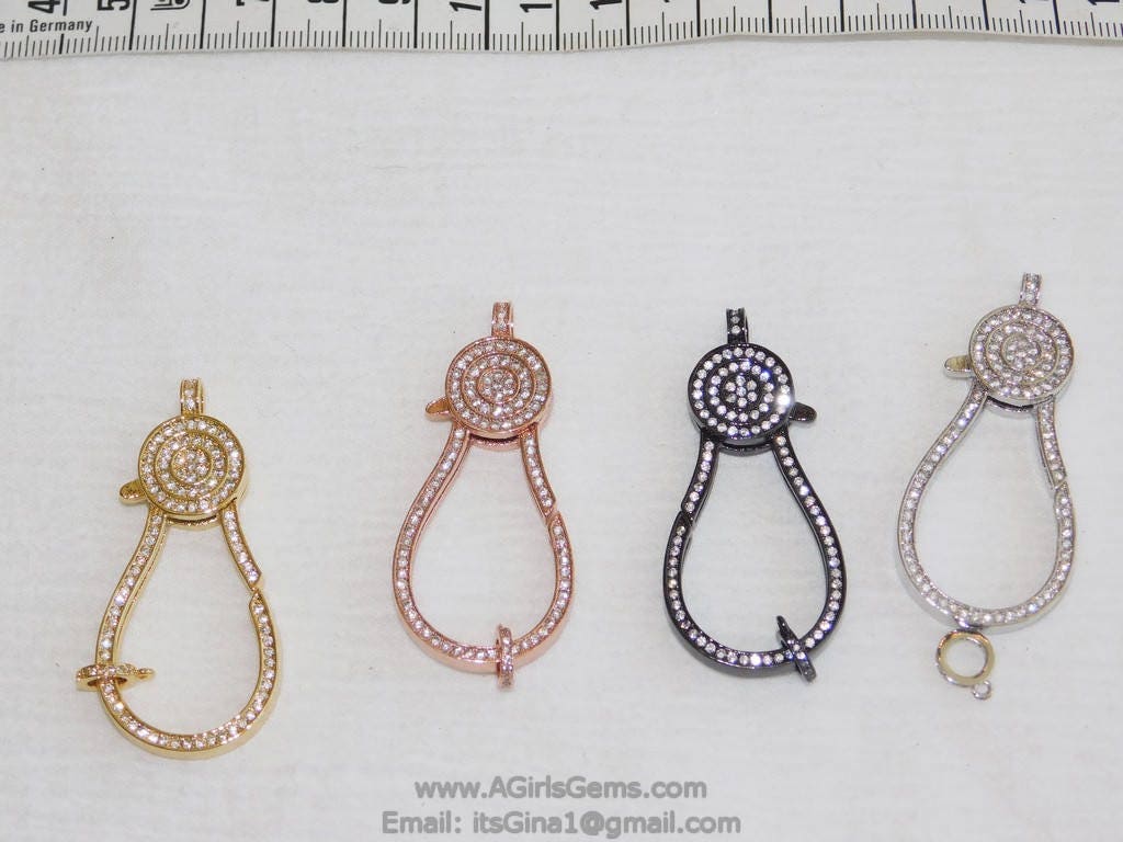 Extra Large Rose Gold Plated Lobster Claw Clasp and Pave Jump ring 24 x 50 mm Connector bead chain necklace Cubic Zirconia Paved CZ Findings