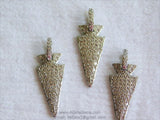 Micro Pave CZ Arrow Pendant, Silver Plated Diamond Pave #43, Cubic Zirconia 12 x 36 mm Arrowhead Tribal
