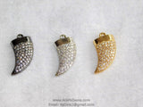 CZ Micro Pave Horn Charm, Cubic Zirconia Mini Spike #20, CZ Gold Small Tusk Spike Jewelry
