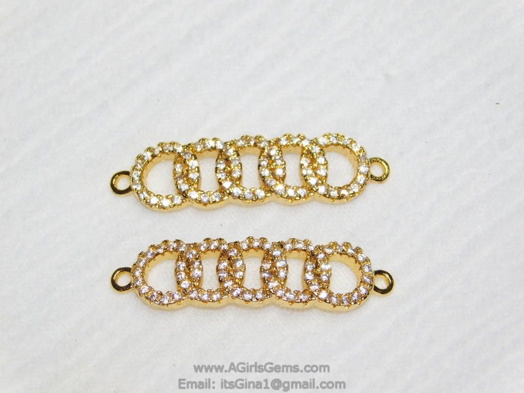 CZ Gold 5 Ring Circle Connector, Cubic Zirconia Circle of Life Link #9, Infinity Link Open Loops