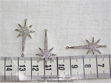 CZ Micro Pave Starburst Connector, Silver North Star Connector Bead #116, Cubic Zirconia Star Links