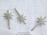 CZ Micro Pave Starburst Connector, Silver North Star Connector Bead #116, Cubic Zirconia Star Links