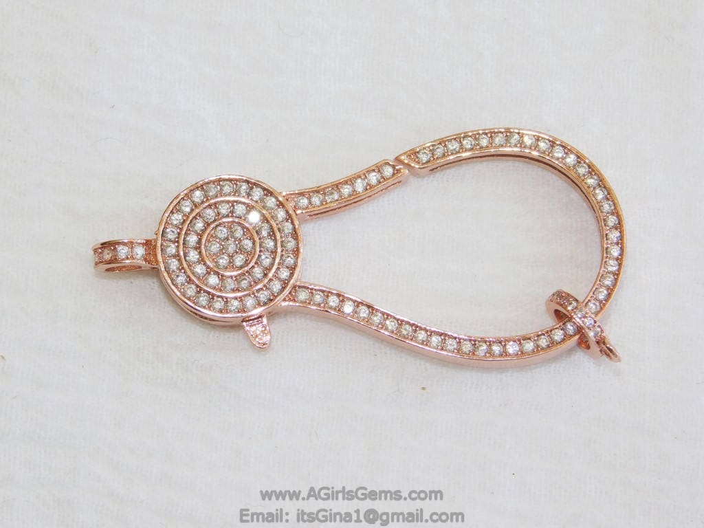 Extra Large Rose Gold Plated Lobster Claw Clasp and Pave Jump ring 24 x 50 mm Connector bead chain necklace Cubic Zirconia Paved CZ Findings