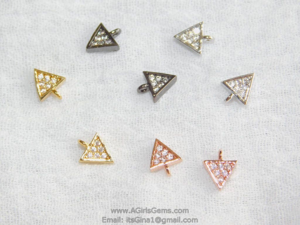 Small Triangle Charm, 3 Pcs CZ Pave Tiny Triangle Charms #60, Rose