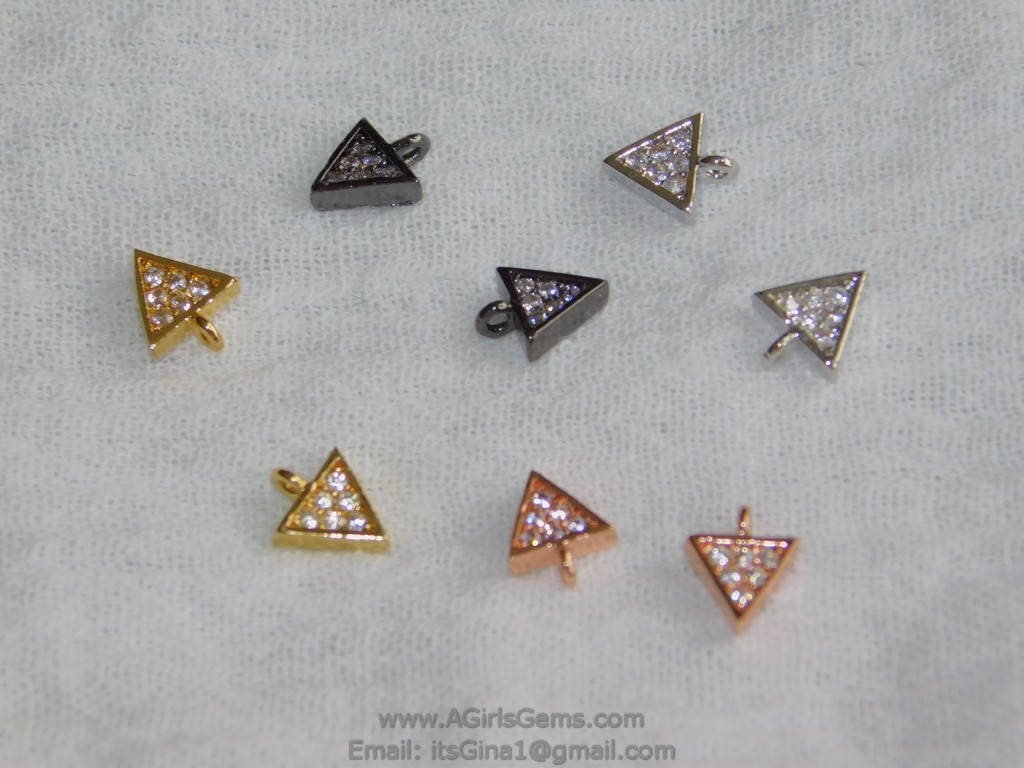Small Triangle Charm, 3 Pcs CZ Pave Tiny Triangle Charms #60, Rose
