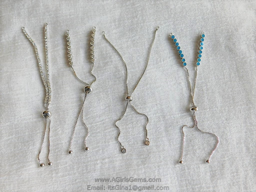 Half Finished Adjustable Bracelets Silver Plated Adjustable Unfinished Chain Bracelets CZ Turquoise Blue Bracelets Slide Stopper Bead
