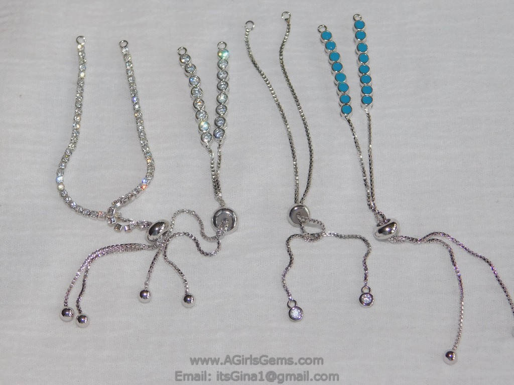 Half Finished Adjustable Bracelets Silver Plated Adjustable Unfinished Chain Bracelets CZ Turquoise Blue Bracelets Slide Stopper Bead