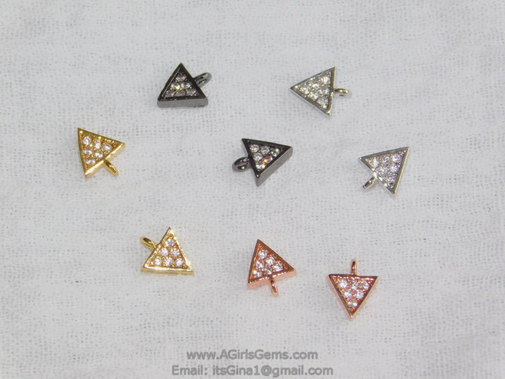 Small Triangle Charm, 3 Pcs CZ Pave Tiny Triangle Charms #60, Rose