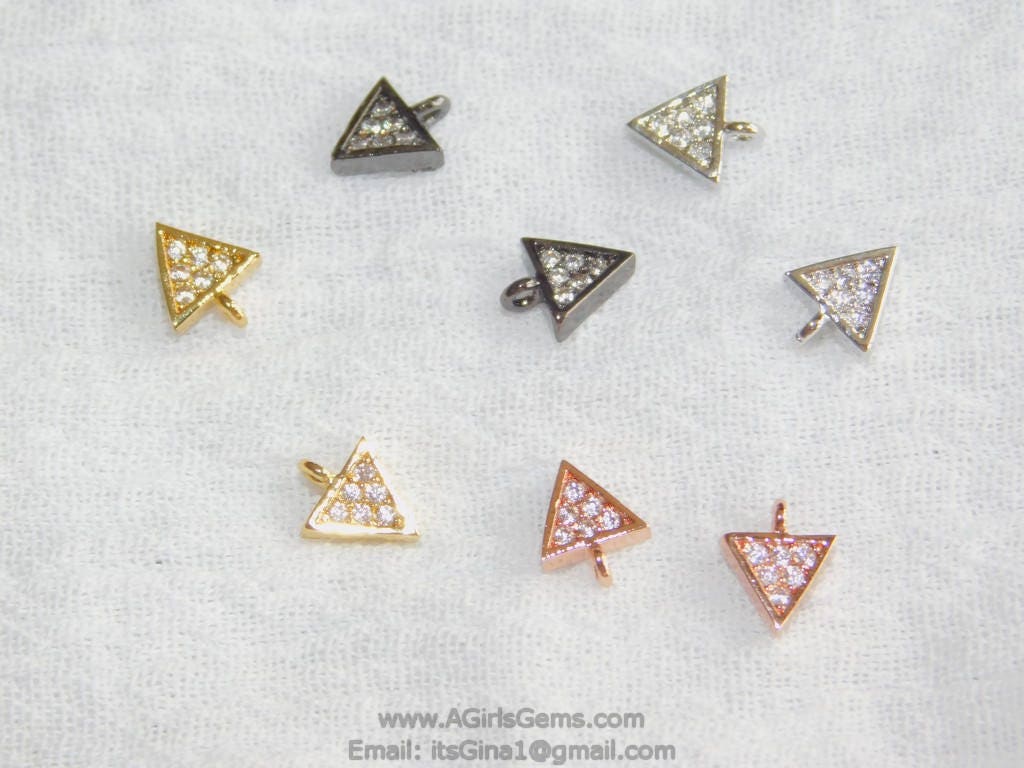 Small Triangle Charm, 3 Pcs CZ Pave Tiny Triangle Charms #60, Rose