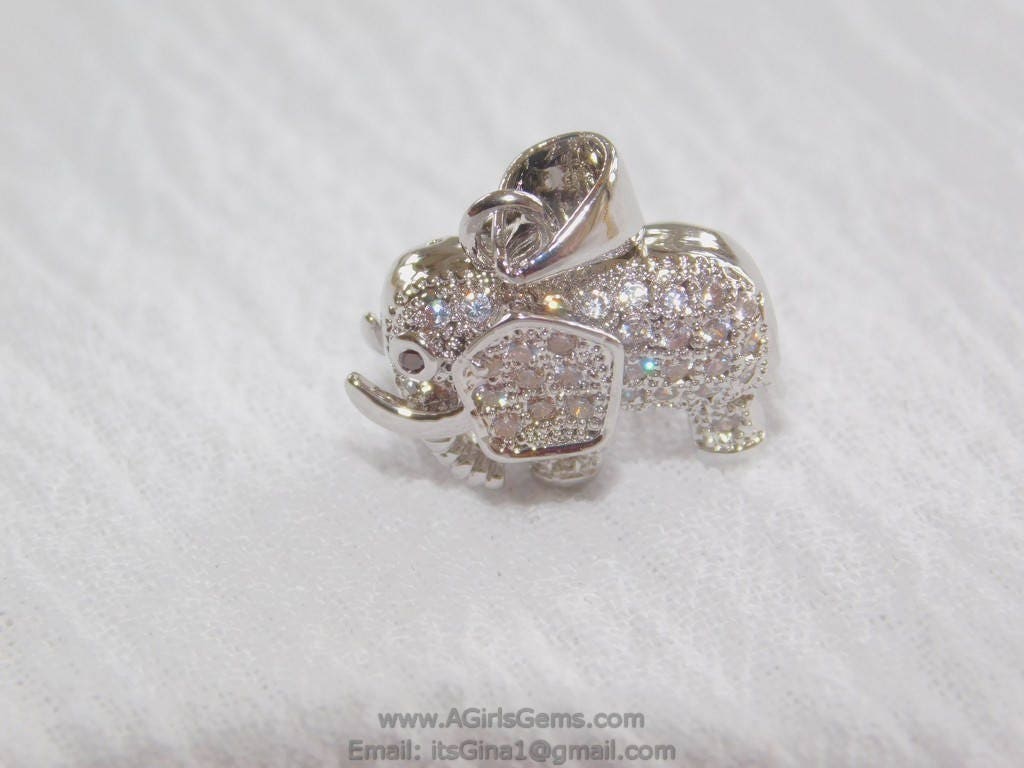 CZ Micro Pave Elephant Charms, Silver Cz Animal Pendant 15 x 13 mm Yoga charms, Lucky Elephant Pendant Dangle