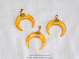 Double Horn Pendant, Crescent Moon Charms, Yellow Shell Medium Pendant/40 mm Gold Wire - Boho Tribal Pendant DIY Jewelry Supplies