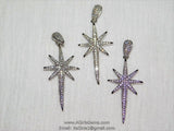CZ Pave Gold Star Charm, Silver Starburst Cubic Zirconia Pendant #50, Black North Star for Necklace Jewelry Supplies
