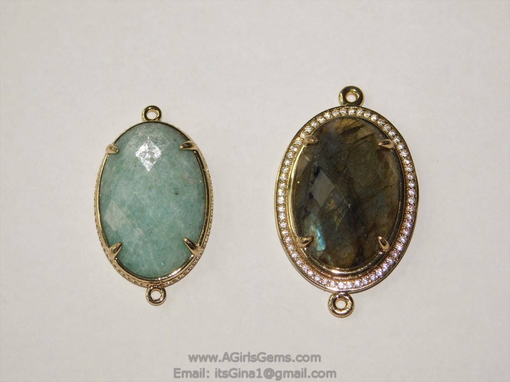 Amazonite Connector, Gold Oval Links for Bracelet and Necklace Jewelry making, Blue Amazonite Stone