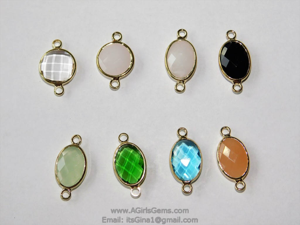Teardrop Charm Connectors, 2 Pcs Oval Egg Charms Gold in Blue, Green