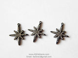 Black Star Charm, CZ Micro Pave Pendants, Dainty Small Starburst Black Rhodium Plated Cubic Zirconia Star Charms