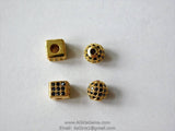 CZ Micro Pave Balls and Squares, Round Silver or Gold with Black CZ Pave Beads, 6 mm Focal Bead Spacer