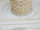 Light Cream Ivory Silver Rosary Chain, 4 mm Silver Wire Wrapped Chains CH #410, Cream Ivory Crystal Glass Rosary