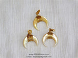Crescent Moon Charms, Soft Yellow Natural Shell Mini Double Horn Charms #940, 20 mm Gold Wire Horn Boho Pendant DIY Jewelry