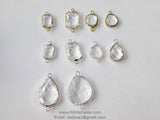 Teardrop Charm Connectors, 2 Pcs Clear Silver Links in Rectangles, Diamond