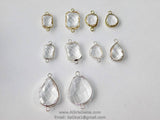 Teardrop Charm Connectors, 2 Pcs Clear Silver Links in Rectangles, Diamond