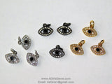 Tiny Evil Eye Charm, CZ Black Pave 9 x 11 mm Evil Eye Charms #97, Silver CZ Spinel Eye