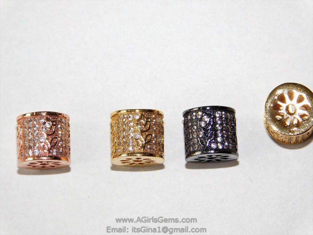 Drum Beads, CZ Micro Pave Beads, 10 x 15 mm