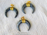 Crescent Moon Charms, Crescent Moon Charm - Medium Gray Natural Shell Pendants, 40 mm Gold Wire Wrapped Boho Pendants