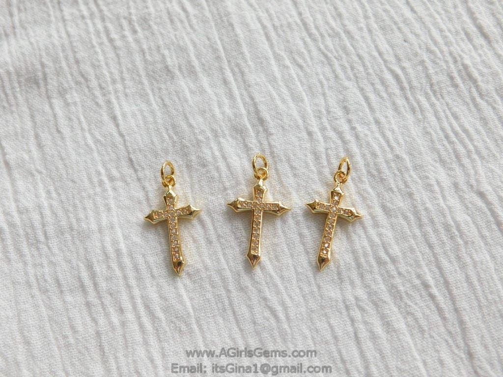 Cross Charms, CZ Micro Pave Rose Gold Cubic Zirconia Cross Pendants, AG 191