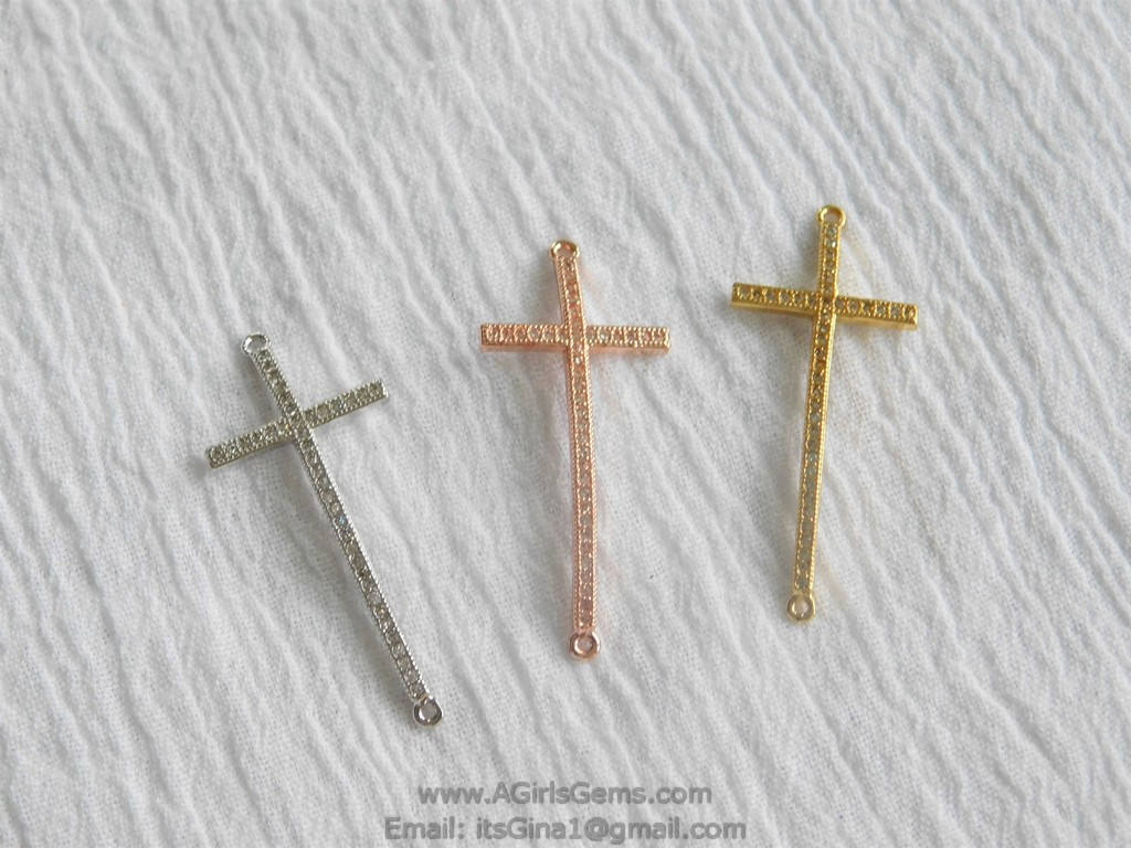 CZ Cross Connector, Bracelet 2 Loop Links, AG 83