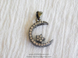CZ Pave Moon Star, Pendant Connector #27, Bead Gunmetal Black Plated Cubic Zirconia Star Pendant Bracelet Necklace