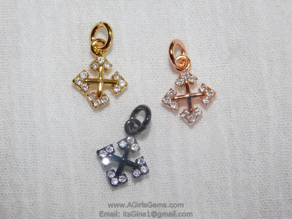 Cross Charm, CZ Micro Pave Tiny Cross Charms, Greek Cross Charms