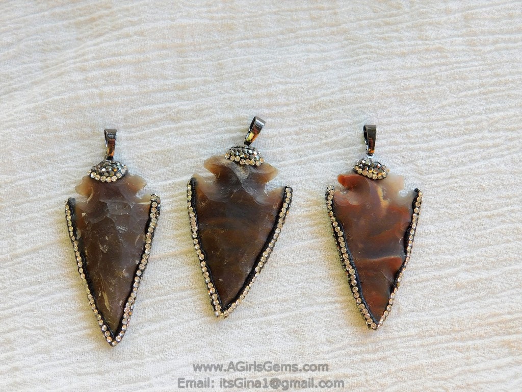 Arrowhead Charm Pendants, CZ Micro Pave Beige AG# 665, Gray Jasper Arrow Charms