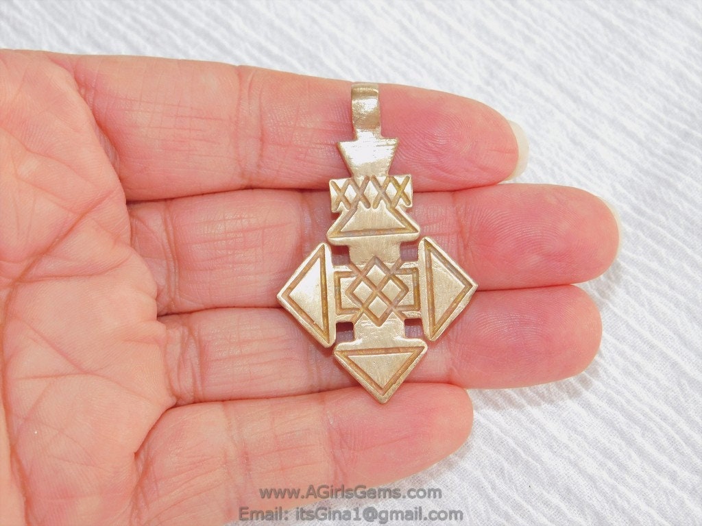 Ethiopian Cross Pendant, Gold Brass Coptic Cross 30 x 47 mm, African Cross for Necklaces