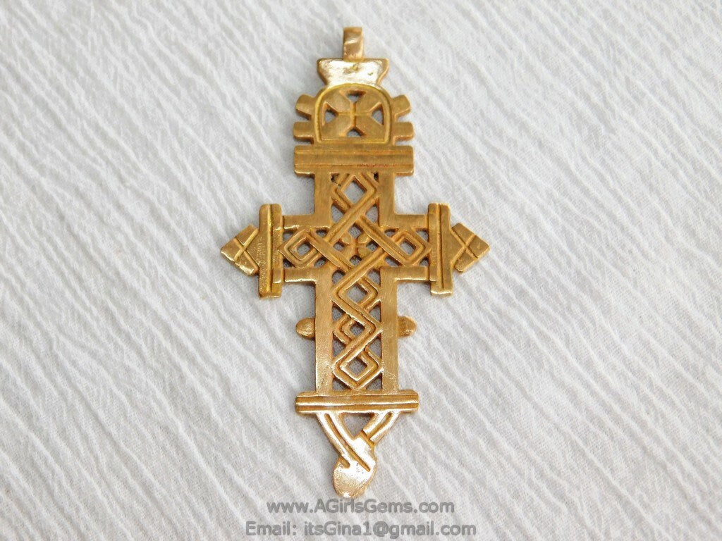 Brass Ethiopian Coptic Cross Jewelry Pendant, African Gold Cross Charm #2050, Jewelry Making Supplies