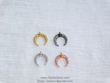 Crescent Moon Charms, CZ Micro Pave Small Double Horn Cz Charm 17 x 19 mm, Gold