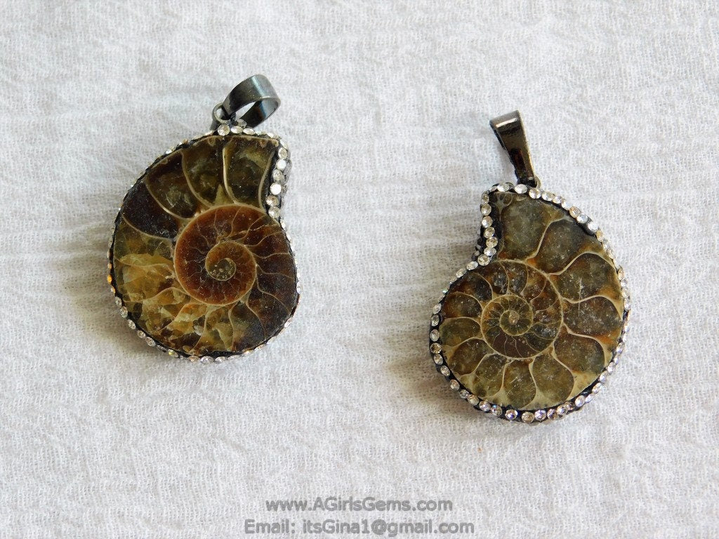 CZ Micro Pave Seashell Pendant, Black CZ Pave Beach Cubic Zirconia Snail Shape #254, Ammonite Fossil Charms