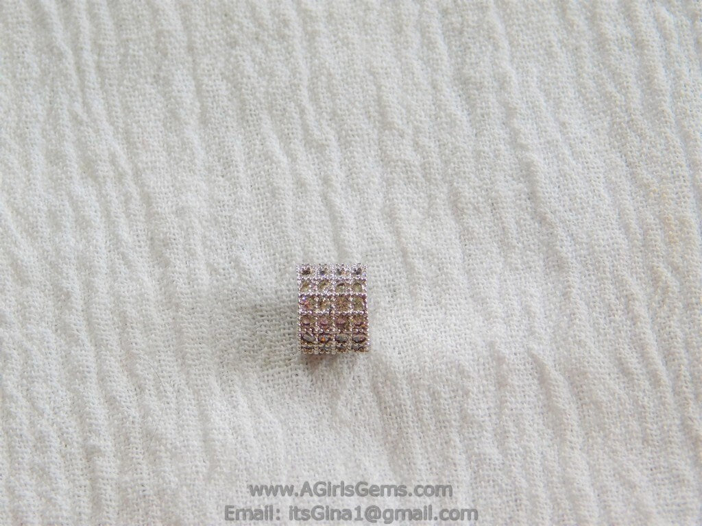CZ Pave Silver Bead, Clear Rose Gold Drum #249, 6 x 8 mm Diamond Pave Drum