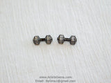 CZ Barbell Charm Holder Bead, CZ Micro Pave Connectors, Black Rhodium Plated Dumb Bell