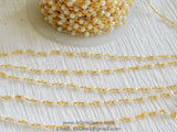 White Chalcedony Rosary Chain, 4 mm Gold Wire Wrapped Chains CH #311, Beaded Rosary
